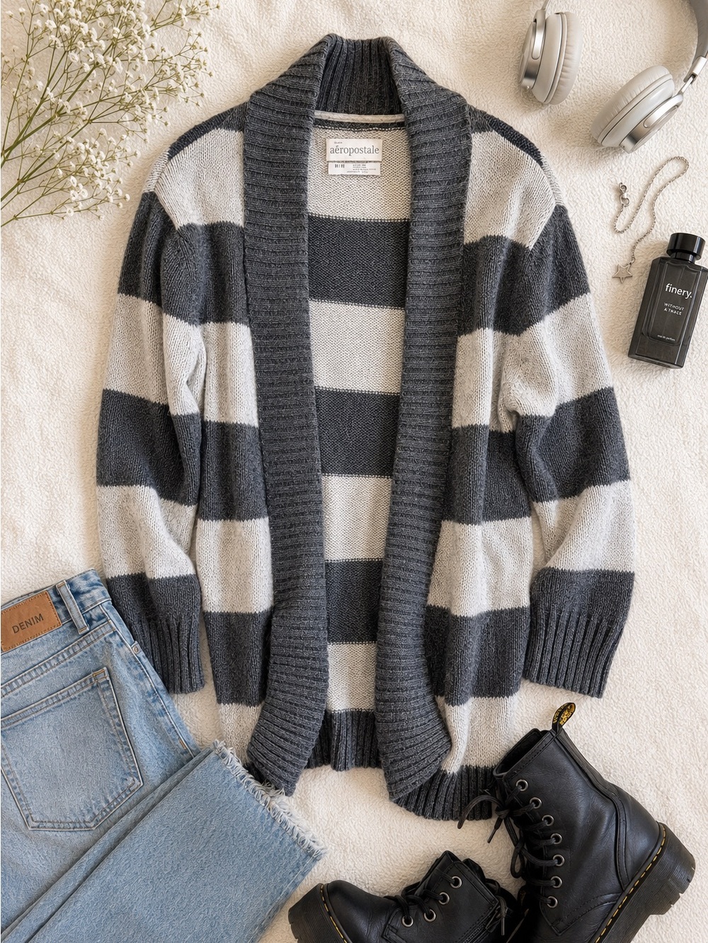 Aeropostale Y2K Grunge Soft Girl Striped Angora Blend Cardigan Sweater M E06